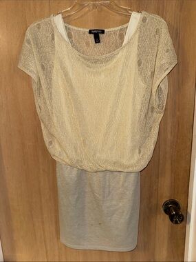 Kandy Kiss Gold Shimmery Lace Overlay Draped Top Dress Junior’s Medium